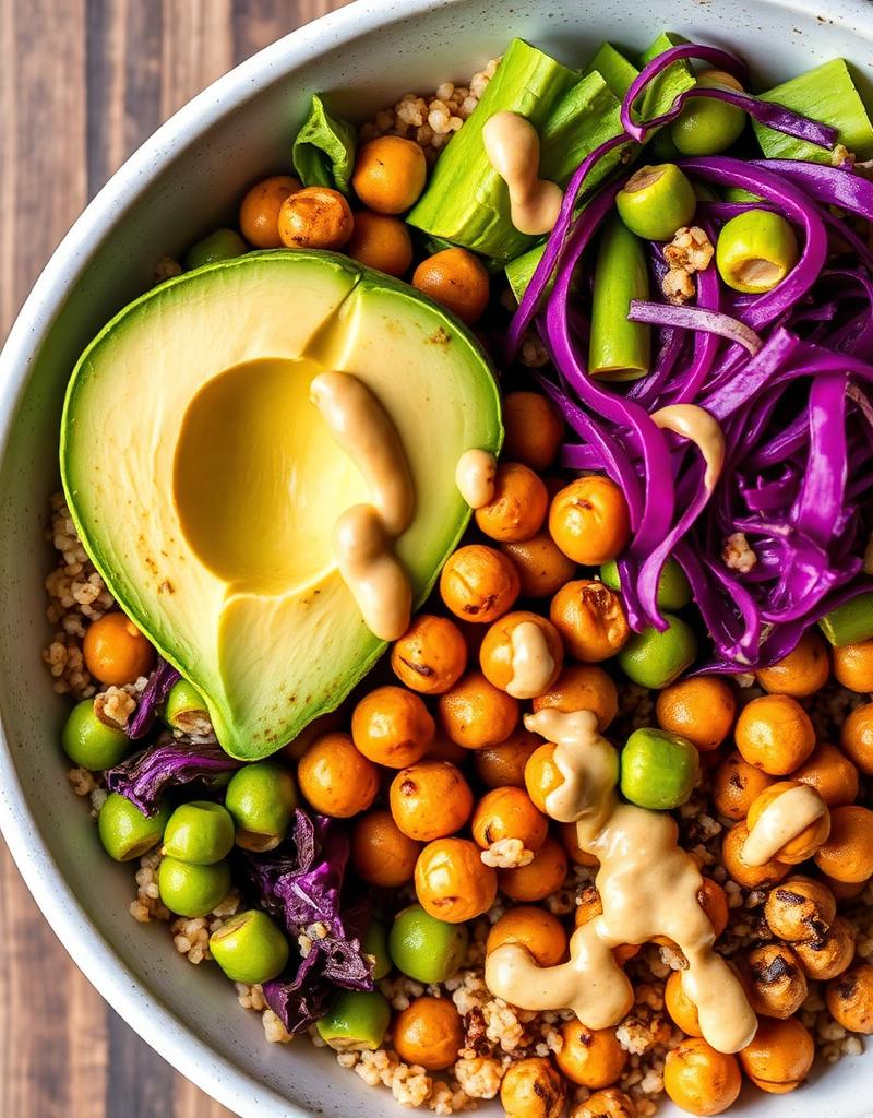 Buddha bowl con quinoa, ceci e avocado